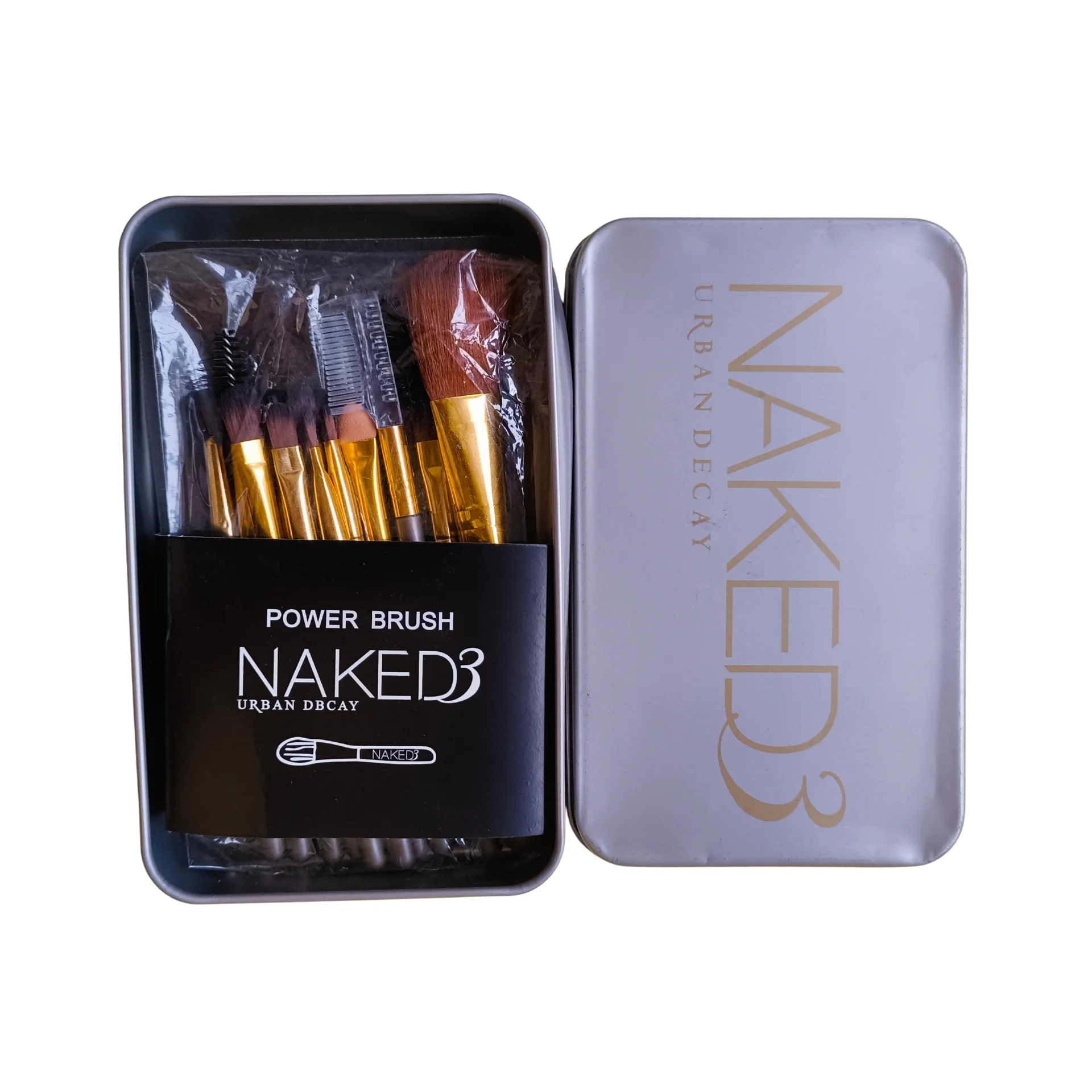 ست براش آرایشی ۱۲ عددی مدل Power Brush سری Naked 3 با جعبه فلزی